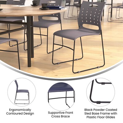 Flash Furniture HERCULES Series Plastic Sled Base Stack Chair with Air-Vent Back, Gray, 5 Pack (5RUT2GYBK)