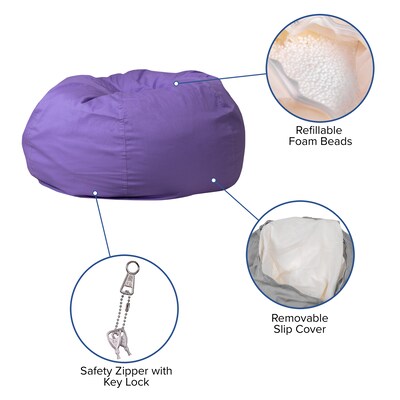 Flash Furniture Duncan Cotton Large Refillable Bean Bag Chair, Solid Purple (DGBEANLGSLDPUR)