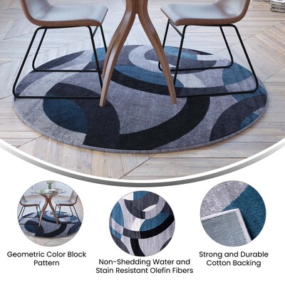 Flash Furniture Harken Collection Olefin/Jute 60" Round Machine Made Rug, Blue/Gray (YKF968B98265RBL)