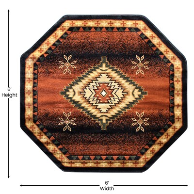 Flash Furniture Mirage Collection Olefin/Jute 63.6" x 63.6" Octogon Machine Made Rug, Black (NRRGB35755BK)