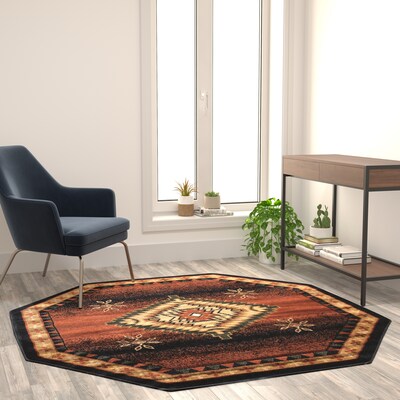 Flash Furniture Mirage Collection Olefin/Jute 63.6" x 63.6" Octogon Machine Made Rug, Black (NRRGB35755BK)