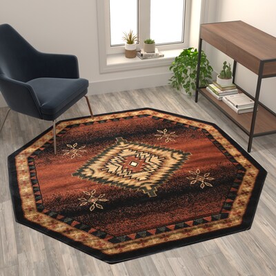 Flash Furniture Mirage Collection Olefin/Jute 63.6" x 63.6" Octogon Machine Made Rug, Black (NRRGB35755BK)