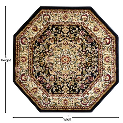 Flash Furniture Mersin Collection Olefin/Jute 87.6" x 87.6" Octagon Machine Made Rug, Black (NRRGB40177OBK)