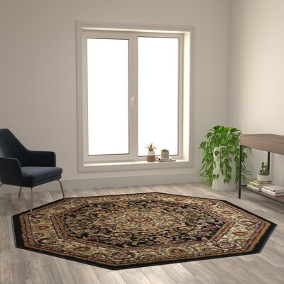 Flash Furniture Mersin Collection Olefin/Jute 87.6" x 87.6" Octagon Machine Made Rug, Black (NRRGB40177OBK)