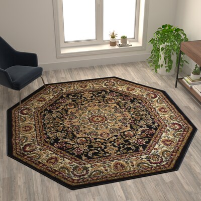 Flash Furniture Mersin Collection Olefin/Jute 87.6" x 87.6" Octagon Machine Made Rug, Black (NRRGB40177OBK)
