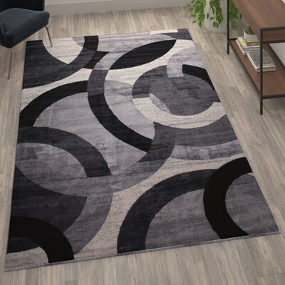 Flash Furniture Harken Collection Olefin/Jute 108" x 72" Rectangular Machine Made Rug, Black/Gray (YKF968A9I96BK)