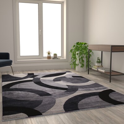 Flash Furniture Harken Collection Olefin/Jute 108" x 72" Rectangular Machine Made Rug, Black/Gray (YKF968A9I96BK)