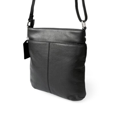 Club Rochelier Onyx Collection Leather Crossbody Messenger Bag, Black (CRH03)