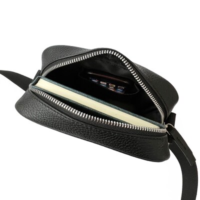 Club Rochelier Onyx Collection Leather Crossbody Messenger Bag, Black (CRH04)