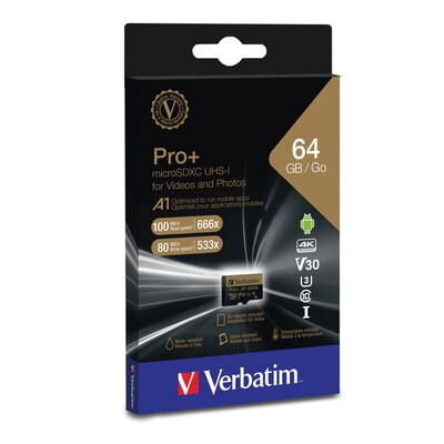 Verbatim Pro Plus 64 GB microSDXC Memory Card with Adapter (70002)