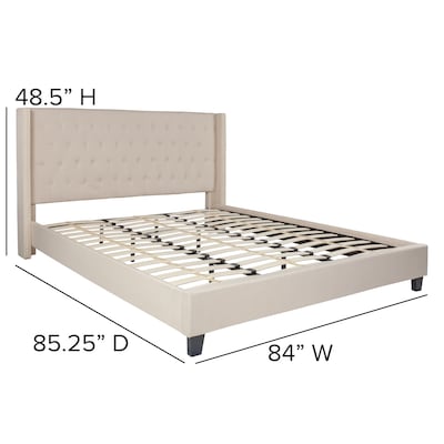 Flash Furniture Riverdale Tufted Platform Bed in Beige Fabric with 10" Pocket Spring Mattress, King (HGBM1036)