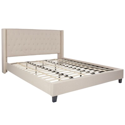 Flash Furniture Riverdale Tufted Platform Bed in Beige Fabric with 10" Pocket Spring Mattress, King (HGBM1036)