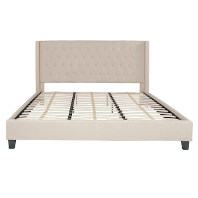 Flash Furniture Riverdale Tufted Platform Bed in Beige Fabric with 10" Pocket Spring Mattress, King (HGBM1036)