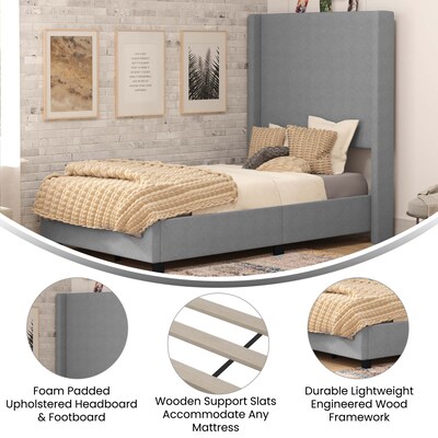 Flash Furniture Quinn Gray Upholstered Platform Bed with Headboard, Twin (YK1077GYT)