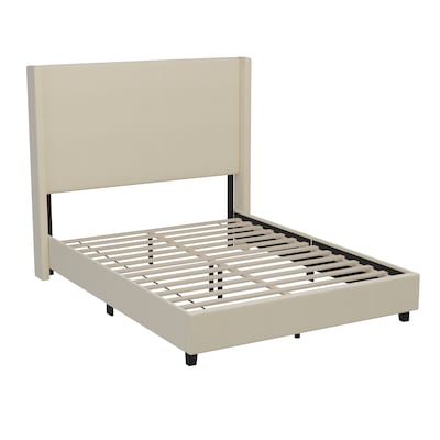 Flash Furniture Quinn Beige Upholstered Platform Bed with Headboard, Queen (YK1077BEIGEQ)