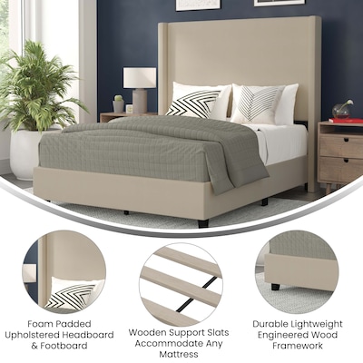 Flash Furniture Quinn Beige Upholstered Platform Bed with Headboard, Queen (YK1077BEIGEQ)