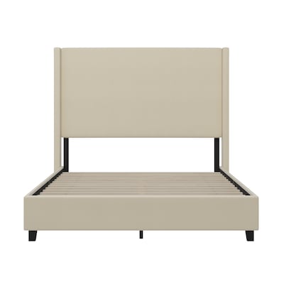 Flash Furniture Quinn Beige Upholstered Platform Bed with Headboard, Queen (YK1077BEIGEQ)