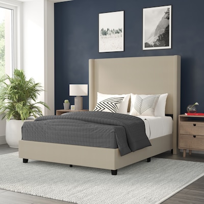 Flash Furniture Quinn Beige Upholstered Platform Bed with Headboard, Full (YK1077BEIGEF)