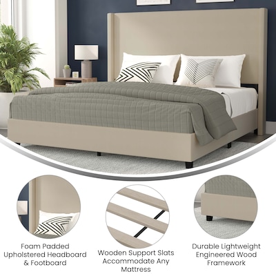 Flash Furniture Quinn Beige Upholstered Platform Bed with Headboard, King (YK1077BEIGEK)