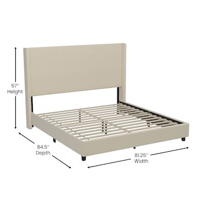 Flash Furniture Quinn Beige Upholstered Platform Bed with Headboard, King (YK1077BEIGEK)