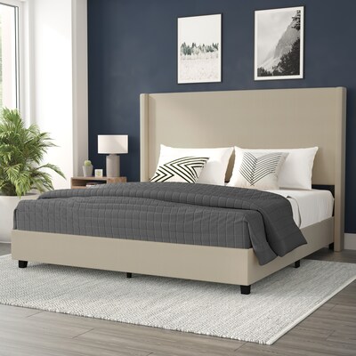 Flash Furniture Quinn Beige Upholstered Platform Bed with Headboard, King (YK1077BEIGEK)