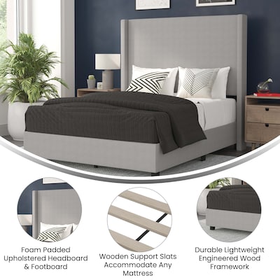Flash Furniture Quinn Gray Upholstered Platform Bed with Headboard, Full (YK1077GYF)