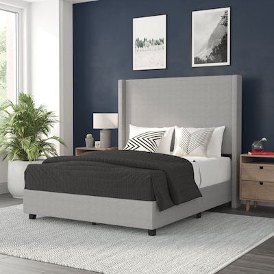 Flash Furniture Quinn Gray Upholstered Platform Bed with Headboard, Full (YK1077GYF)