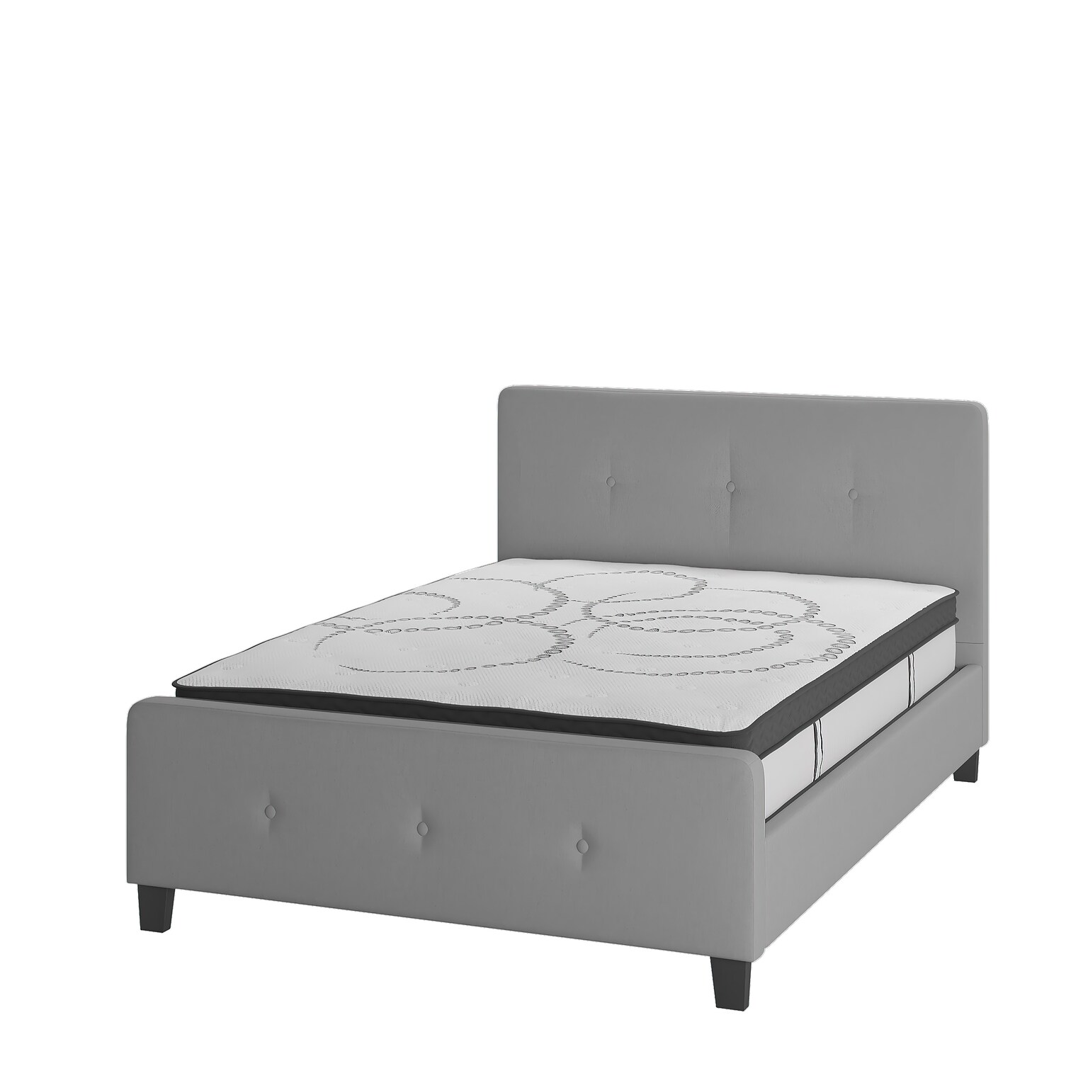 Flash Furniture Tribeca Light Gray Tufted Platform Bed with 10 Pocket Spring Mattress, Full (HGBM1026)
