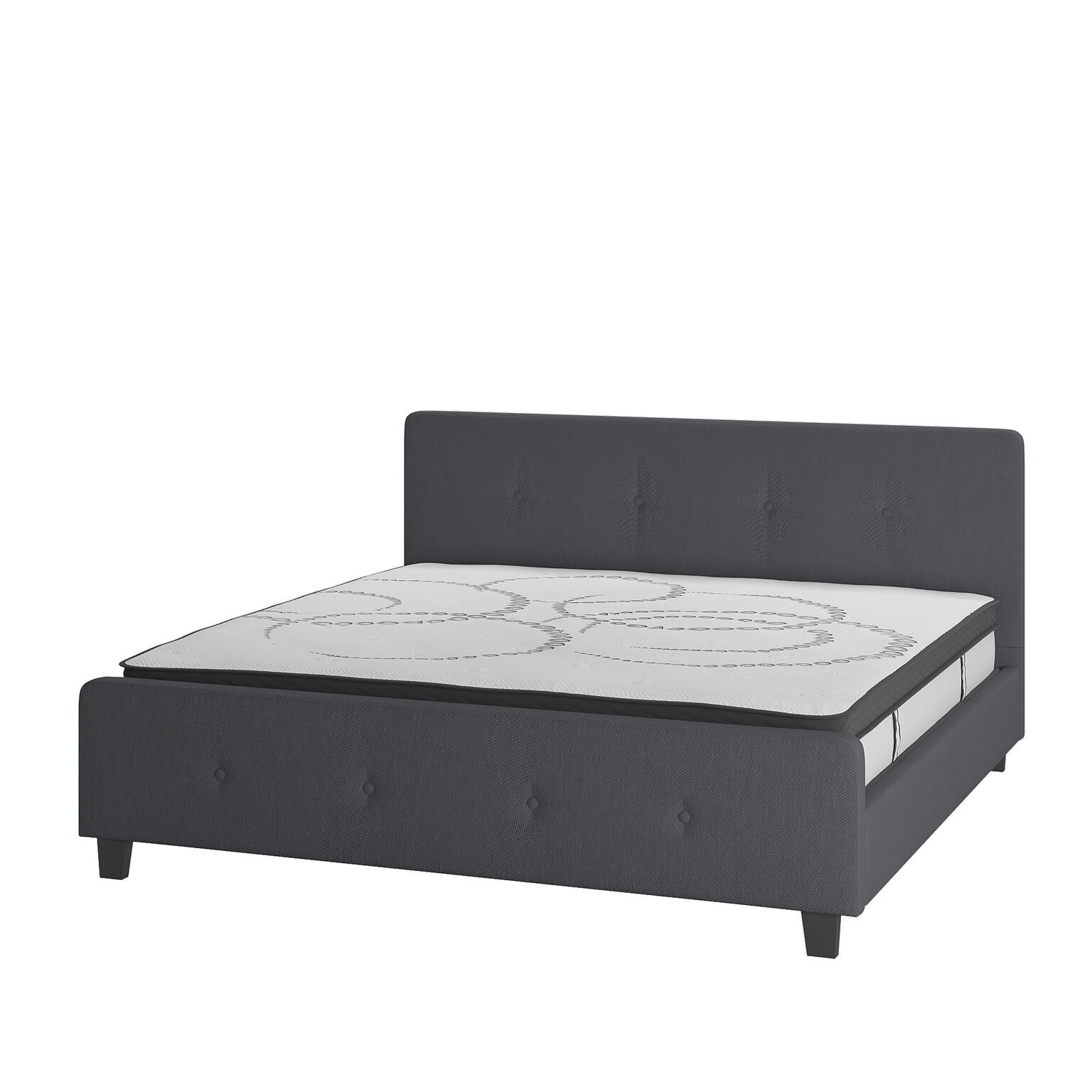 Flash Furniture Tribeca Dark Gray Tufted Platform Bed with 10 Pocket Spring Mattress, King (HGBM1032)