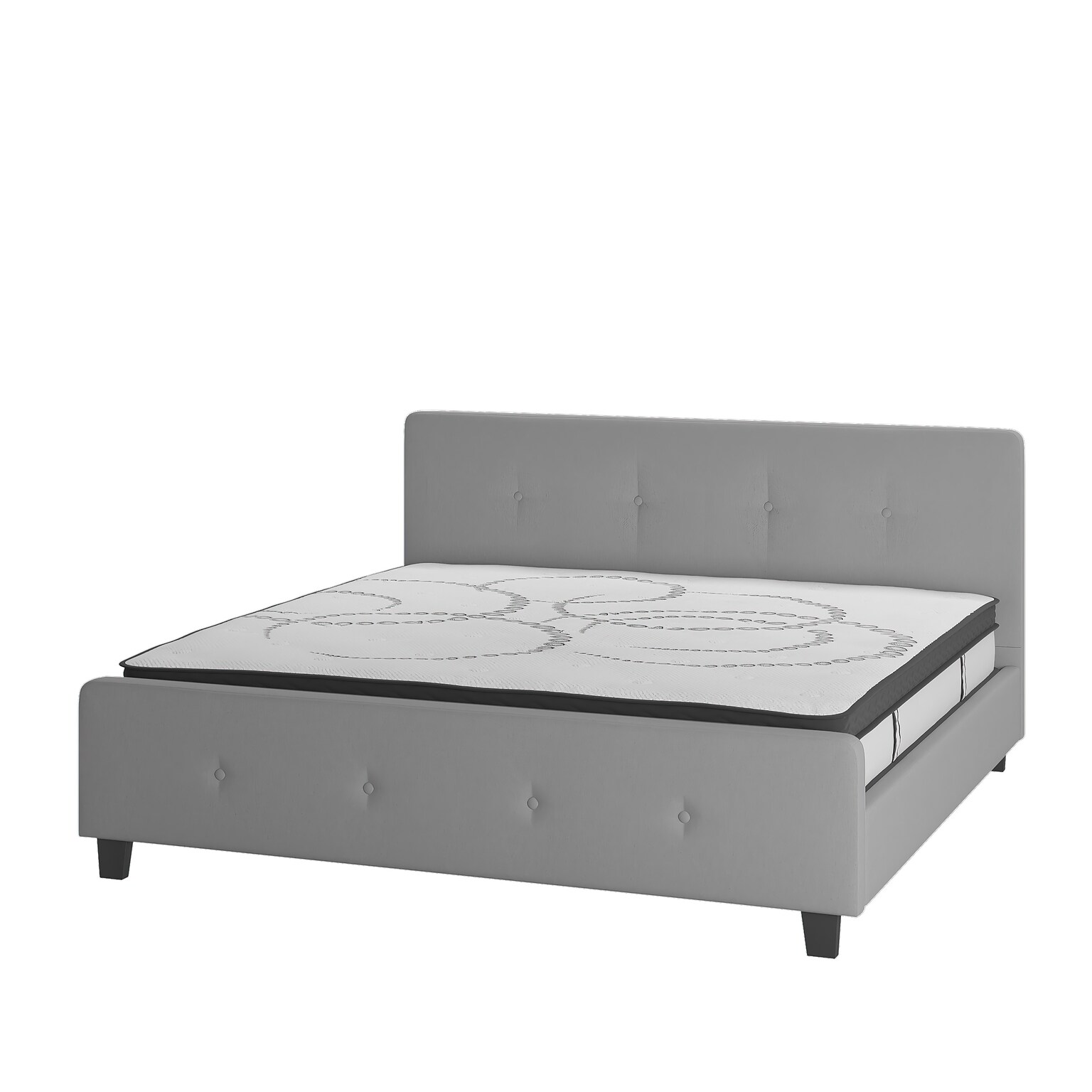Flash Furniture Tribeca Light Gray Tufted Platform Bed with 10 Pocket Spring Mattress, King (HGBM1028)