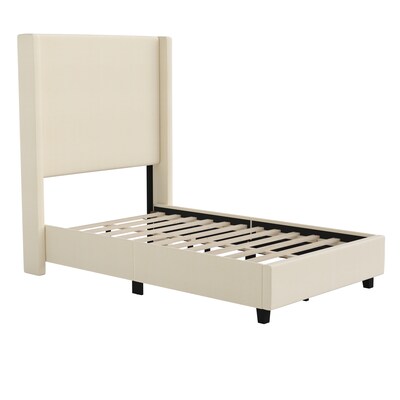 Flash Furniture Quinn Beige Upholstered Platform Bed with Headboard, Twin (YK1077BEIGET)