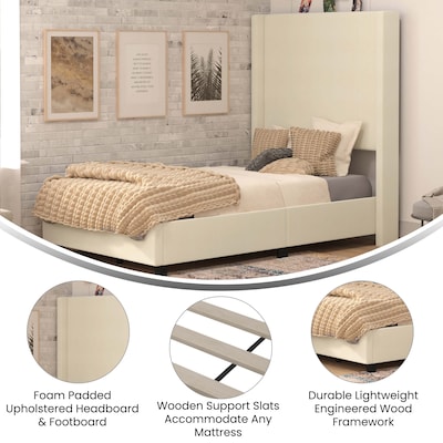 Flash Furniture Quinn Beige Upholstered Platform Bed with Headboard, Twin (YK1077BEIGET)
