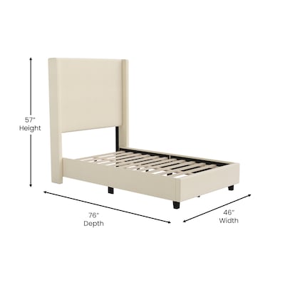 Flash Furniture Quinn Beige Upholstered Platform Bed with Headboard, Twin (YK1077BEIGET)