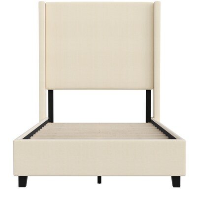 Flash Furniture Quinn Beige Upholstered Platform Bed with Headboard, Twin (YK1077BEIGET)