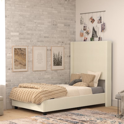 Flash Furniture Quinn Beige Upholstered Platform Bed with Headboard, Twin (YK1077BEIGET)