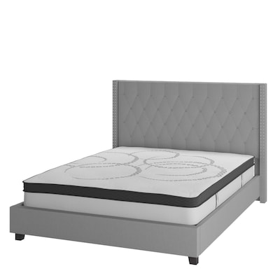 Flash Furniture Riverdale Tufted Platform Bed in Light Gray Fabric with 10 Pocket Spring Mattress, King (HGBM1044)