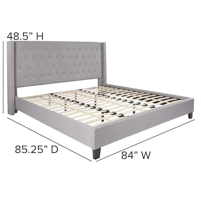 Flash Furniture Riverdale Tufted Platform Bed in Light Gray Fabric with 10" Pocket Spring Mattress, King (HGBM1044)