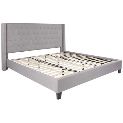 Flash Furniture Riverdale Tufted Platform Bed in Light Gray Fabric with 10" Pocket Spring Mattress, King (HGBM1044)