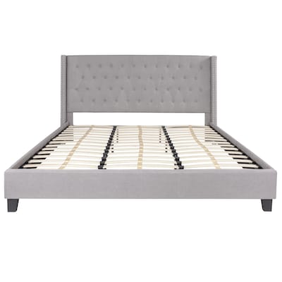 Flash Furniture Riverdale Tufted Platform Bed in Light Gray Fabric with 10" Pocket Spring Mattress, King (HGBM1044)