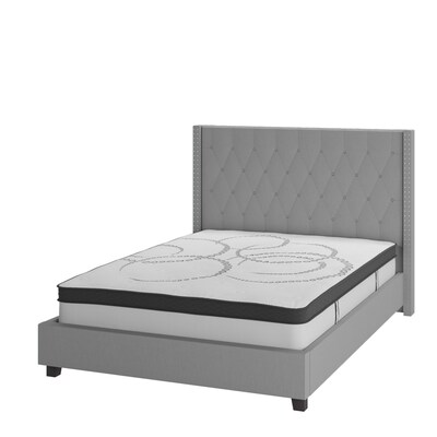 Flash Furniture Riverdale Tufted Platform Bed in Light Gray Fabric with 10 Pocket Spring Mattress, Full (HGBM1042)