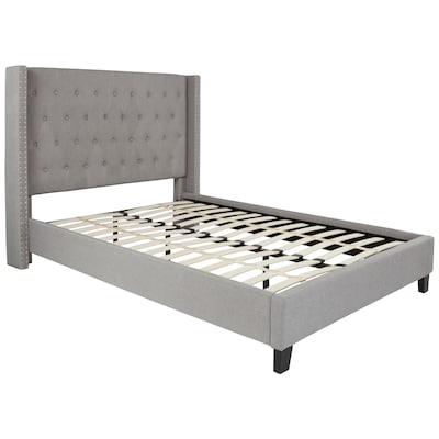 Flash Furniture Riverdale Tufted Platform Bed in Light Gray Fabric with 10" Pocket Spring Mattress, Full (HGBM1042)