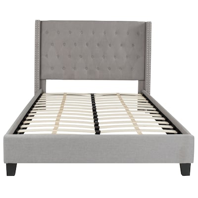 Flash Furniture Riverdale Tufted Platform Bed in Light Gray Fabric with 10" Pocket Spring Mattress, Full (HGBM1042)