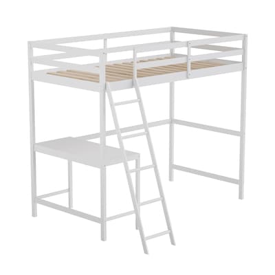 Flash Furniture Riley Loft Bed Frame with Desk, Twin (MHLBD5WHT)