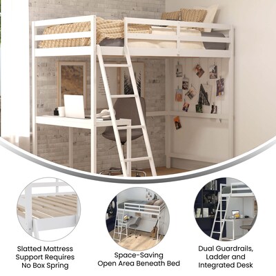 Flash Furniture Riley Loft Bed Frame with Desk, Twin (MHLBD5WHT)