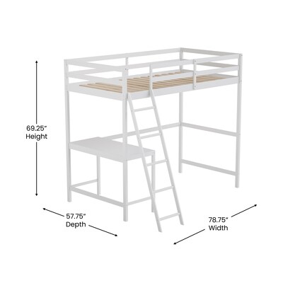 Flash Furniture Riley Loft Bed Frame with Desk, Twin (MHLBD5WHT)