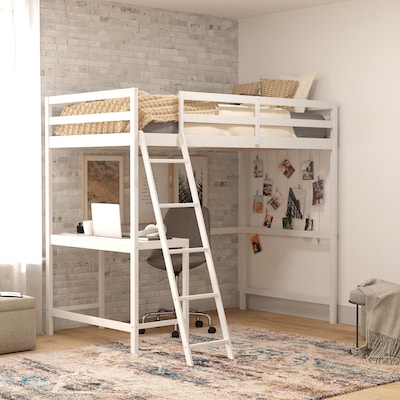 Flash Furniture Riley Loft Bed Frame with Desk, Twin (MHLBD5WHT)