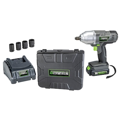 Genesis 20-Volt Li-Ion Cordless Impact Wrench Kit with Charger, Battery, Sockets & Storage Case, Gra