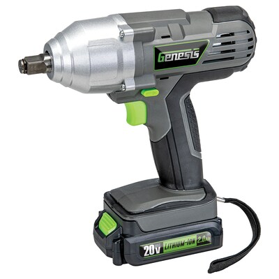 Genesis 20-Volt Li-Ion Cordless Impact Wrench Kit with Charger, Battery, Sockets & Storage Case, Gra