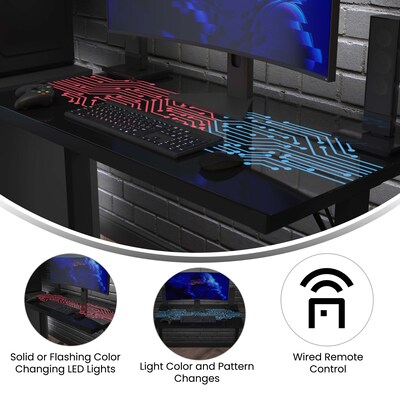 Flash Furniture Shan 43" Steel and Tempered Glass Gaming Desk with LED Lights, Black (NANJNGT2842)