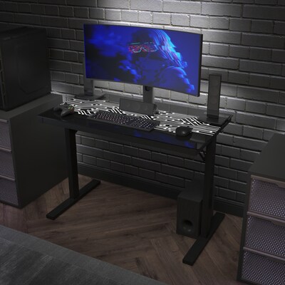Flash Furniture Shan 43" Steel and Tempered Glass Gaming Desk with LED Lights, Black (NANJNGT2842)